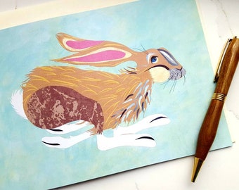 Bunny card, rabbit card, wildlife card, hare greetings card, hare birthday card, rabbit birthday card, hare card, made in the UK