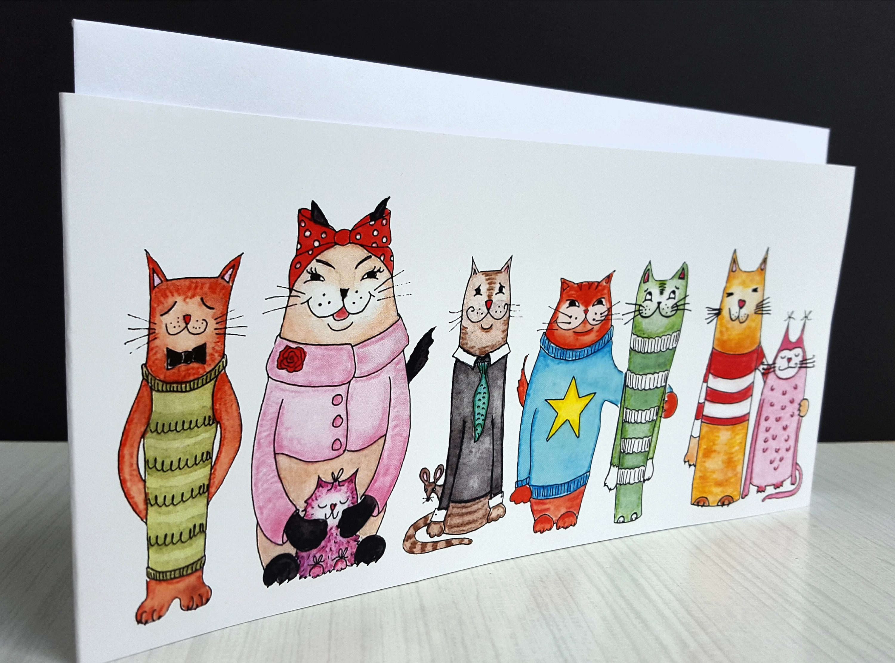 Cat card cute cat design card blank inside cat card cat | Etsy