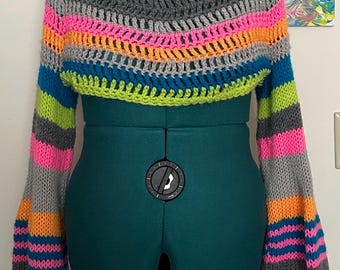 Handgebreide en gehaakte hybride cropped trui - OOAK