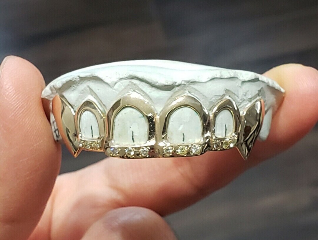 Custom Grillz, Sterling Silver or 10K Solid Gold Custom 2 Tone Opencut