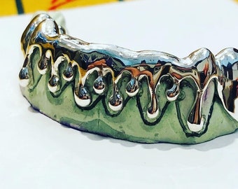 Custom grillz, 925 Solid Sterling Silver Drip Dripping Style Grill Grillz , FREE mold kits