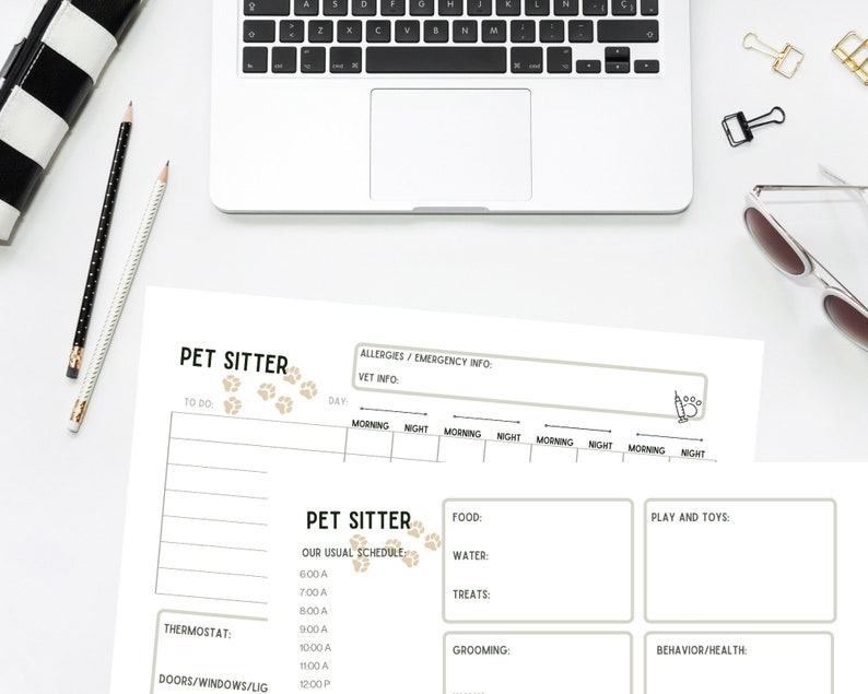Pet Sitter Printable Template for Pet Care | Pet Schedule for Sitter Download | Vacation Holiday ...