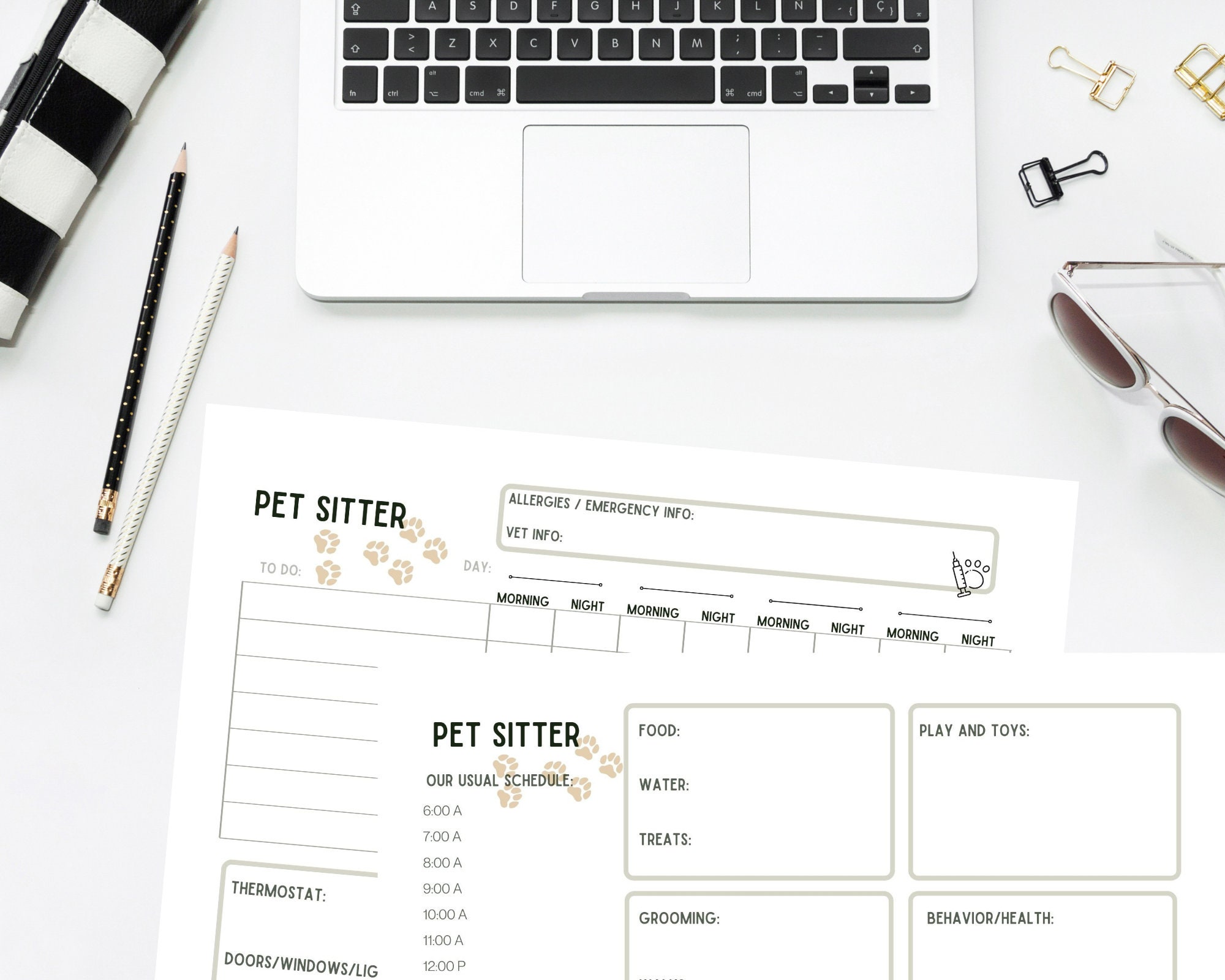 Pet Sitter Printable Template for Pet Care | Pet Schedule for Sitter Download | Vacation Holiday ...