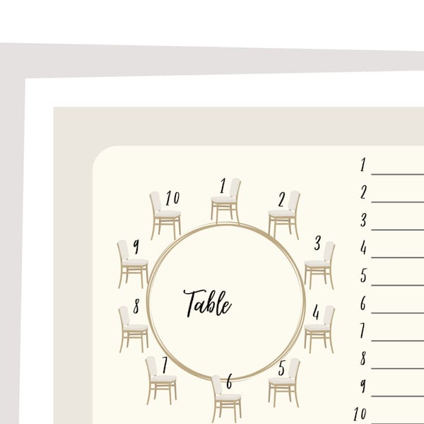 Table Seating Chart | 10 Table Dinner Party Planner | Wedding Seating Plan | Print Table Numbers | pdf Downloads
