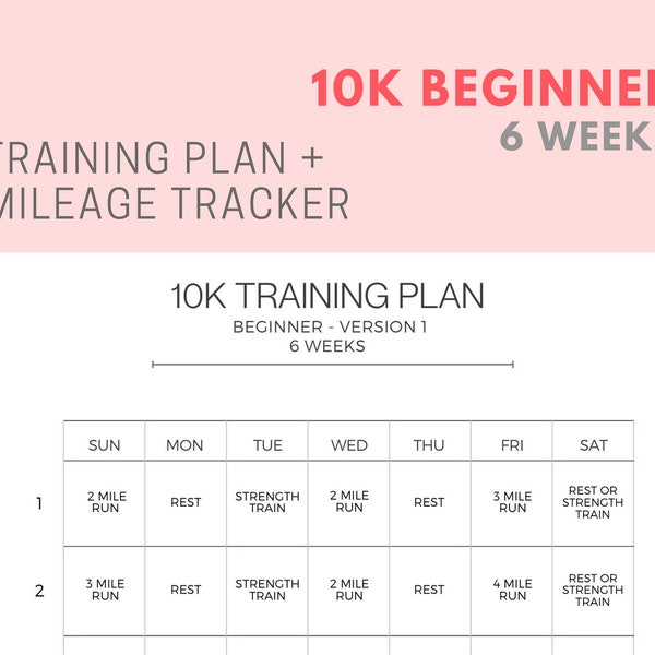 10k Training Plan for Beginners Printable Download | 6 Weeks to 10k Race Novice Plan | Couch to 10k