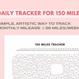 Mileage Tracker Printable Download | 150 Miles Tracker | Keep Track of Miles | Race Training Downloads