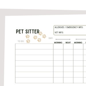 Pet Sitter Printable Template for Pet Care | Pet Schedule for Sitter Download | Vacation Holiday Pet Checklist