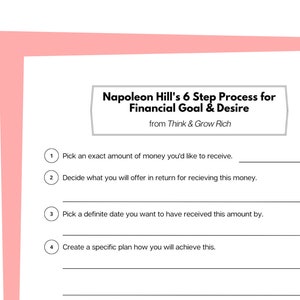 Napoleon Hill Think and Grow Rich Download Printable | Financial Goal Law of Attraction Worksheet | Personal Growth Bullet Journal