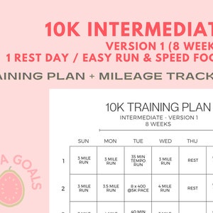 10k トレーニング プラン中級者向け印刷可能なダウンロード | 10k まで 8 週間 | 10k レースのランニング プラン