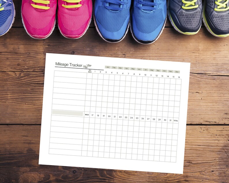 Shoe Mileage Tracker Printable Download for Runners Mileage Template