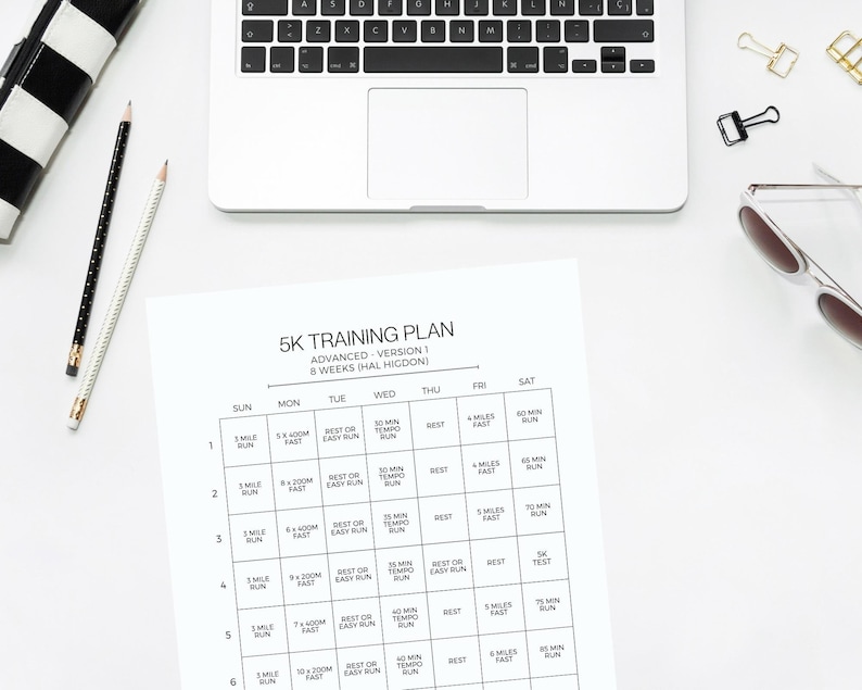 5k Training Plan Printable | Advanced Runner Race Plan | 8 Weeks to 5k ...