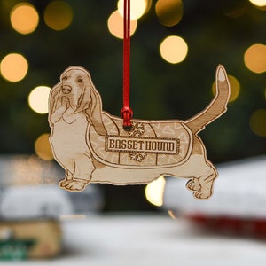 Basset Hound Christmas Ornament - Santa Hat With Tree Resin Decoration