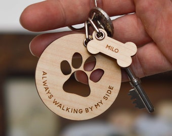 Personalised Always walking by my side paw Keyring