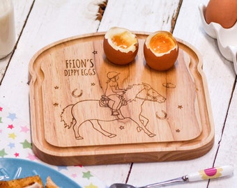 Personalised Breakfast Egg Board - Horse Riding Girl