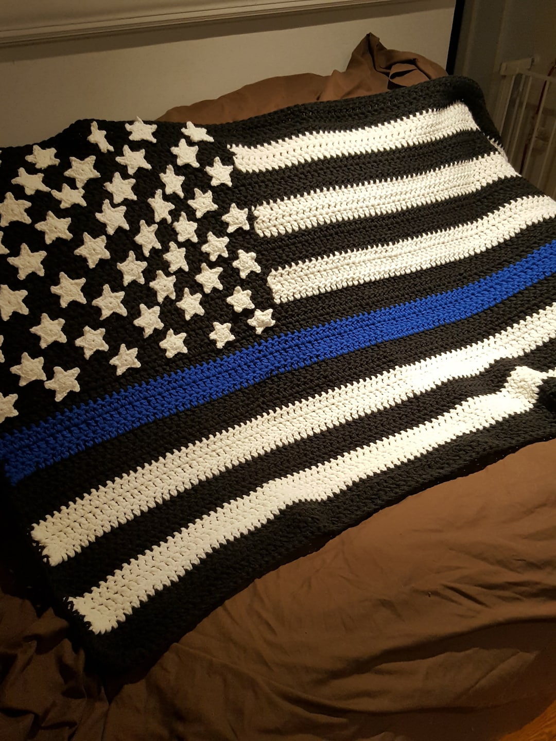 Thin blue line crochet blanket deals