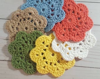 Crochet Coasters, Cotton Coasters, Retro Coasters, Flower Coasters, Cotton Flower Coaster {set of 6}