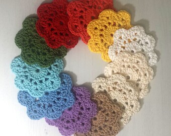 Customizable Crochet Coasters, Cotton Coasters, Retro Coasters, Flower Coasters, Cotton Flower Coaster