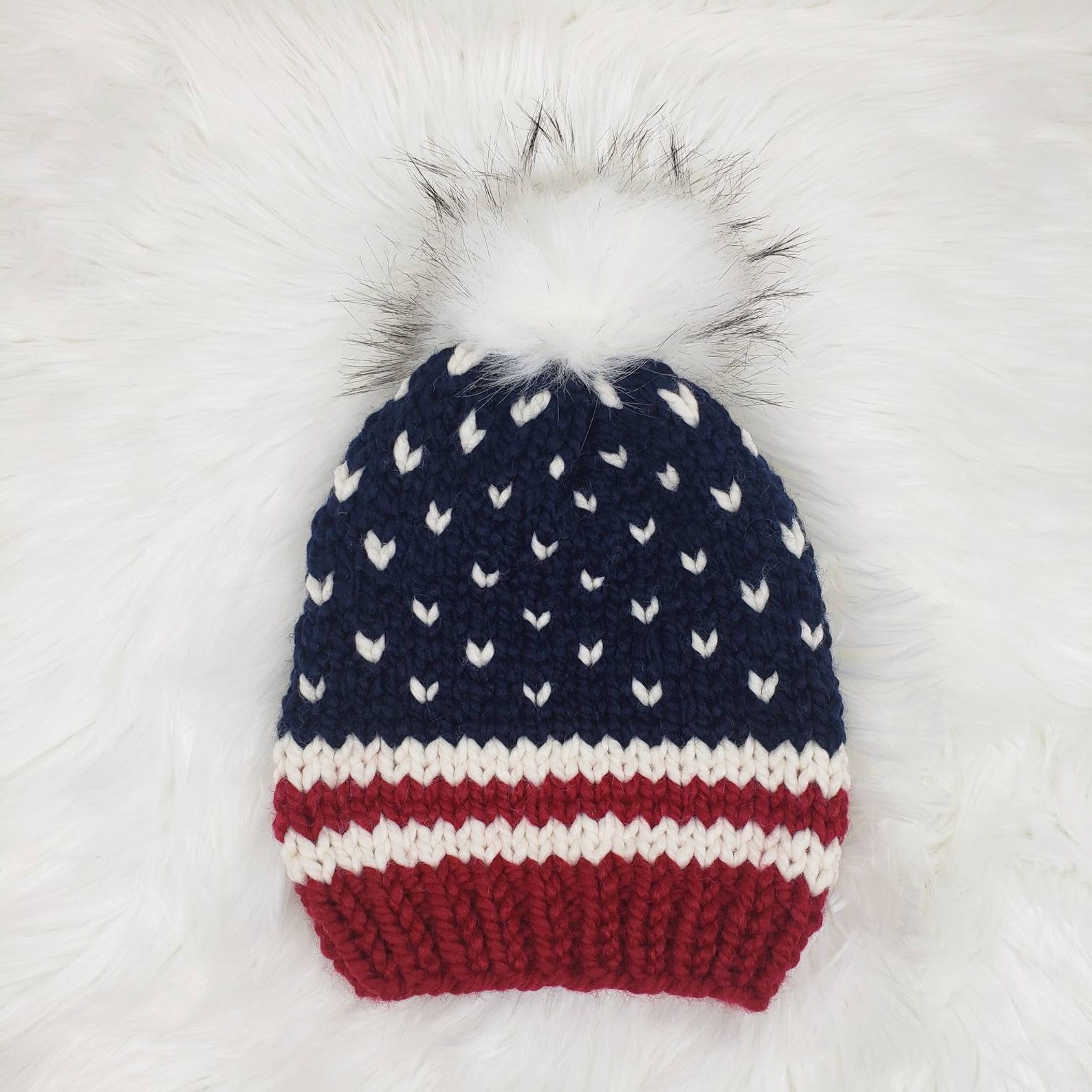 American Flag Knit Hat Knit Beanie Chunky Beanie Slouchy Etsy