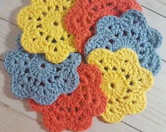 Crochet Coasters, Cotton Coasters, Retro Coasters, Flower Coasters, Cotton Flower Coaster {set of 6}