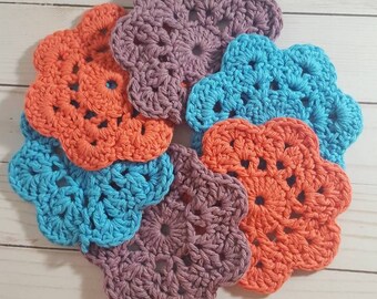 Crochet Coasters, Cotton Coasters, Retro Coasters, Flower Coasters, Cotton Flower Coaster {set of 6}