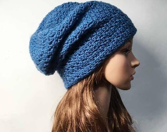 Blue LOUISON Crocheted Hat - Hand Made Crocheted Hat - Blue Slouchy Hat - Woman Hat - Man Hat - Ready To Ship