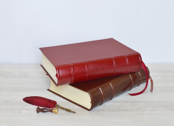 10"x14" Extra Thick Italian Journal, Guest book, Leather sketchbook, Grimoire, Spell book - Hardcover - 1000 writing blank or lined pages