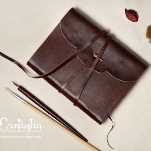 Soft leather scrapbook with wraparound tie, Hand bound sketchbook, Pocket journal, Old fashioned artist&#39;s notebook, Traveller journal