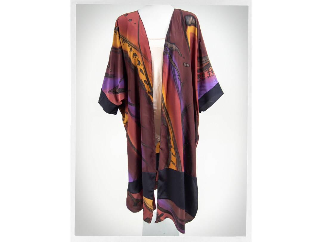 Painted Robe Vintage 90s Summer Robe, Silky Bohemian Robe, Boho Chic Robe, Romantic ...