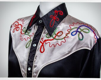 70s Western Shirt, Satin Western Shirt, 80s Western Shirt
