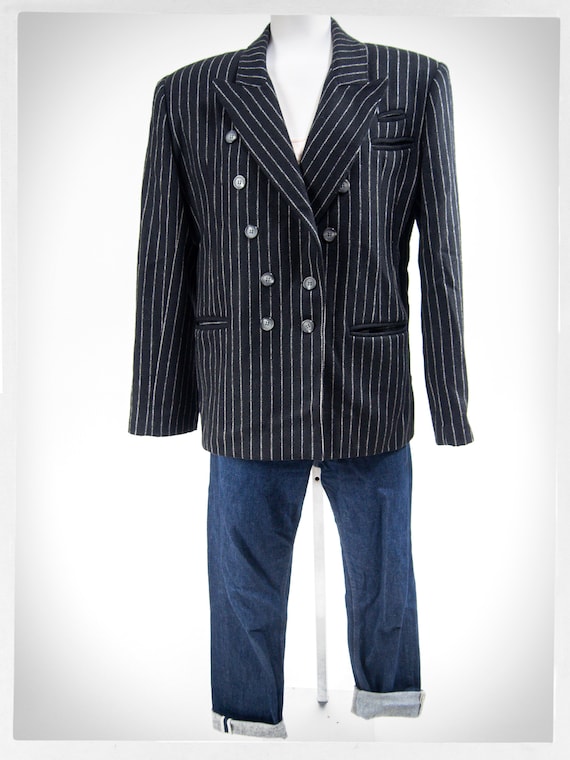 Retro 80s Blazer, 90s Pinstripe Double Breasted Blazer, Menswear