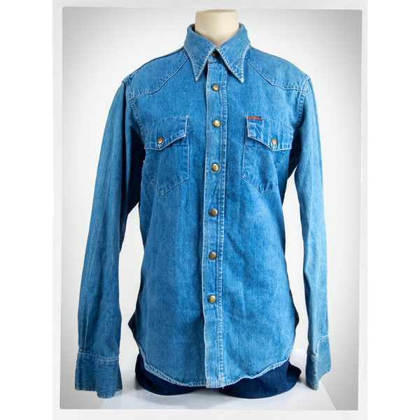 Vintage 70er Jeanshemd, Streetwear Mode, LANDLUBBER Jeanshemd, Herren Jeanshemd, Rockabilly Mode, Western Wear, Long Collar Shirt