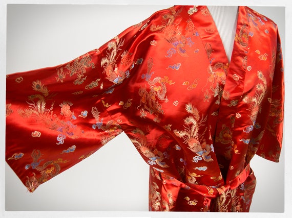 Retro 80s Robe, Vintage Satin Robe, Asian Dressin… - image 2