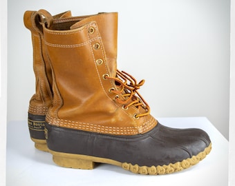 Bottines LL Bean Duck vintage des années 80 : cuir marron à lacets, taille homme 9 - France