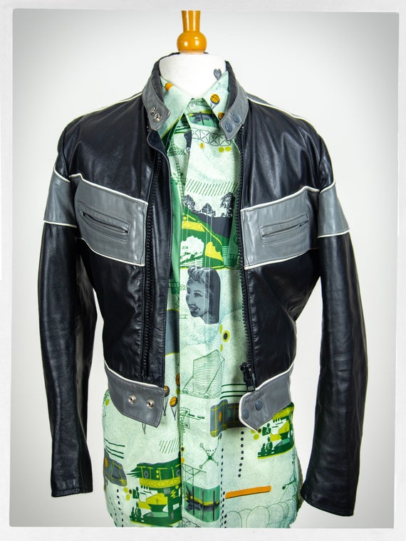Retro 80s Motorcycle Jacket, 70s Leather Cafe Rac… - image 2