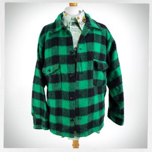 80s Canadian Wool Jacket, 90s Wool Jacket, BUFFALO PLAID Wool Jacket, Vintage Hunting, 70s Green and Black Jacket, Y2K Workwear, Preloved