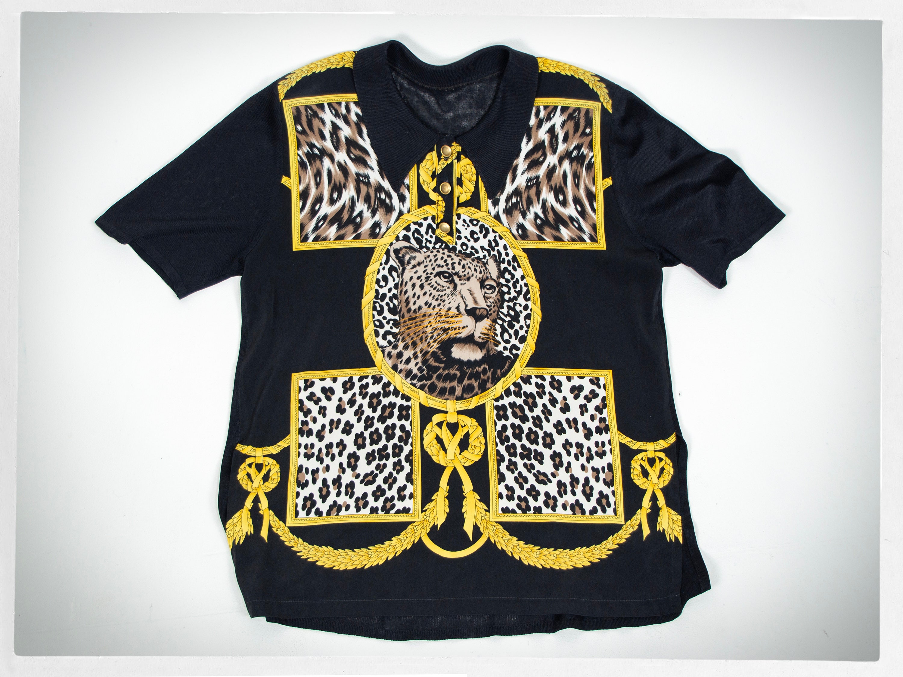 VERSACE Signature Wild Leopard print Barocco silk shirt EU40
