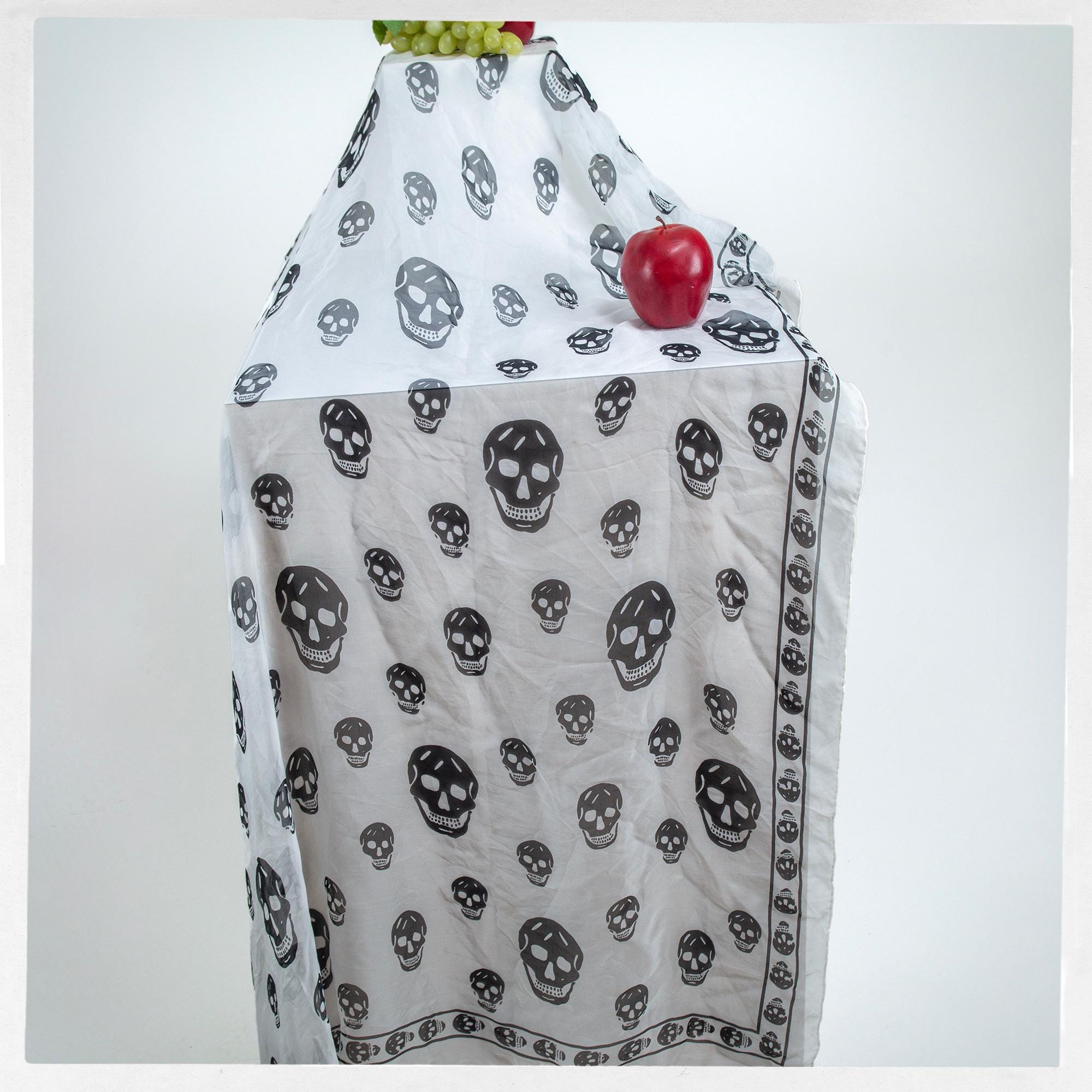 Used Silk Designer Scarf, ALEXANDER Mcqueen Scarf, Silk Skull