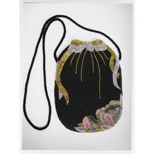 Vintage 80s beaded handbag in an ART NOUVEAU style, designed by HATO HASI, Japan. Luxury Resale Boutique. Online Consignment Store. Vintage Clothing for Ladies.