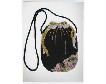 Vintage Beaded Purse, HATO HASI Vintage Handbag, Art Nouveau Handbag, Vintage Fashion, 80s Cocktail Purse, Beaded Cocktail Bag, Hand Beaded