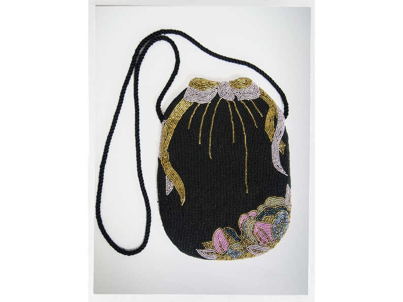 Vintage 80s beaded handbag in an ART NOUVEAU style, designed by HATO HASI, Japan. Luxury Resale Boutique. Online Consignment Store. Vintage Clothing for Ladies.