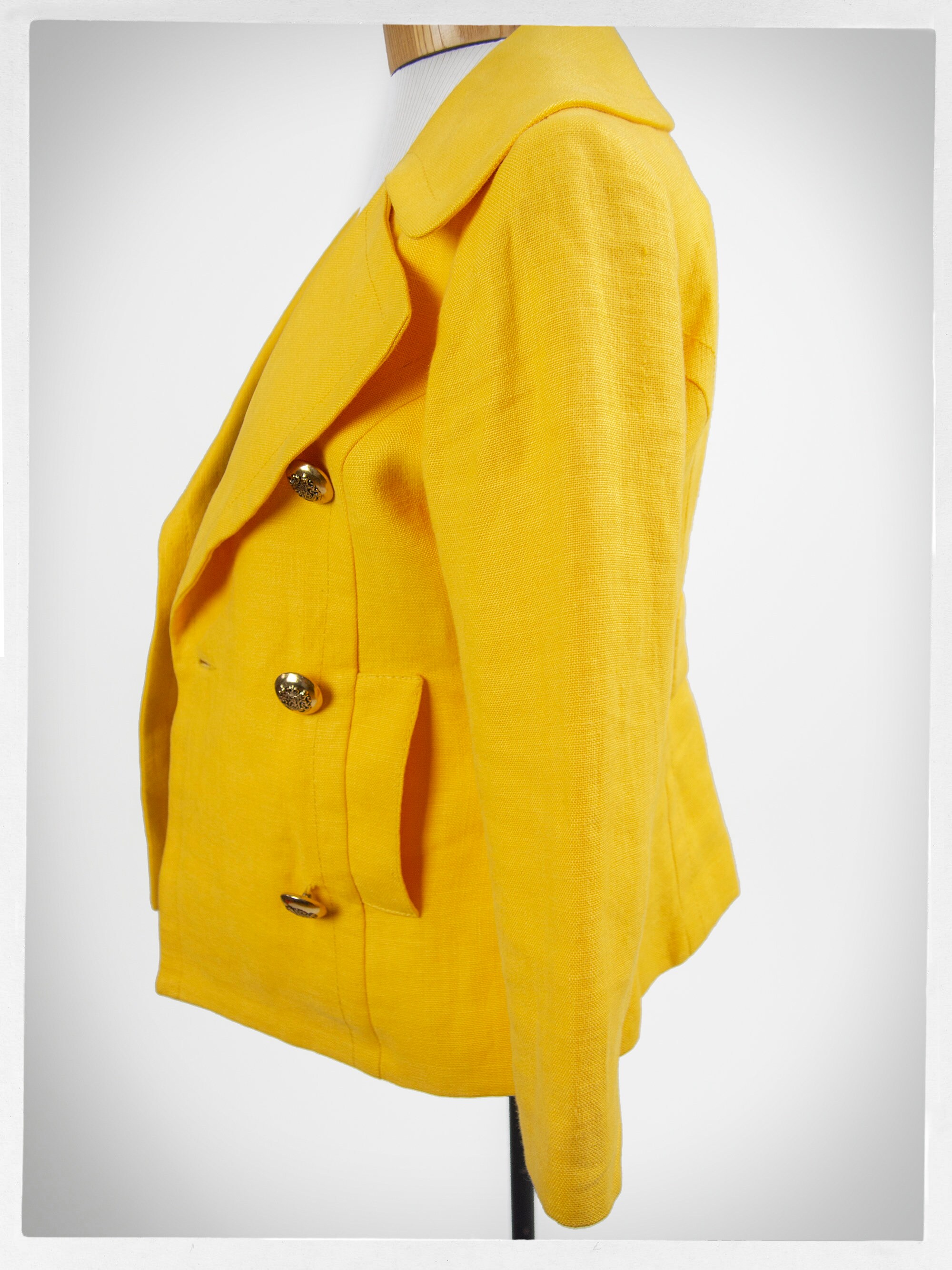 60s Style Blazer Yellow Linen Jacket Vintage Fashion Etsy