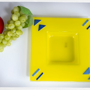 Vintage Glass Plate, Postmodern Glass Plate, Geometric Glass Dish, Handcrafted Plate, Postmodern Decor, Mid Century Decor, Memphis Style