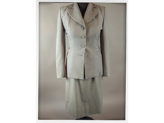 Vintage 50s Suit, Fitted Grey Wool Ladies Suit, Vi