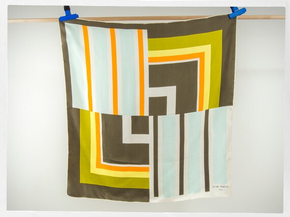 Vintage 80s Silk Scarf, JEAN PATOU Silk Scarf, Fre