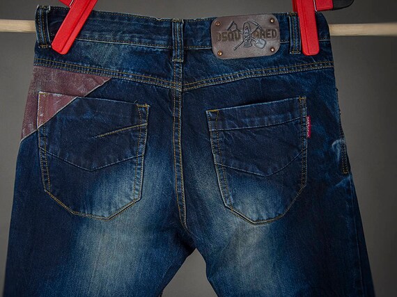Retro 90s Jeans DSQUARED2 Distressed Indigo Blue ,