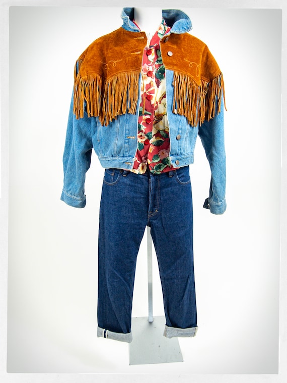 Mens denim jacket with fringe best sale