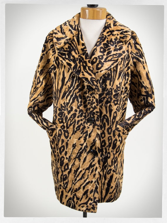 Retro 80s Leopard Coat, 70s Faux Fur Coat, Retro Animal Print Coat