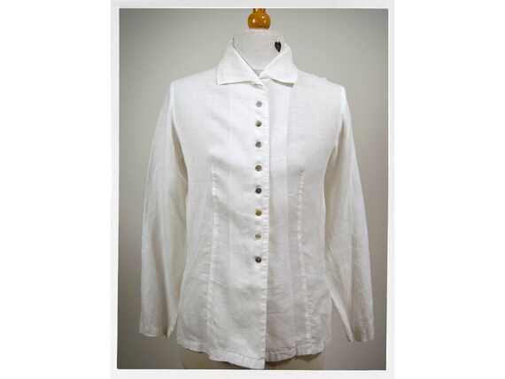 Retro 80s Blouse, 80s Linen Blouse, Retro 80s Fren