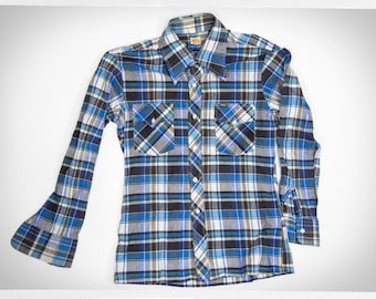 Lee Westerner Plaid Shirt — 70s Fitted Cowboy Shirt, Cotton Multicolor, Size Medium Shirt