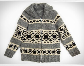 Hand Knit Cowichan Cardigan Sweater 